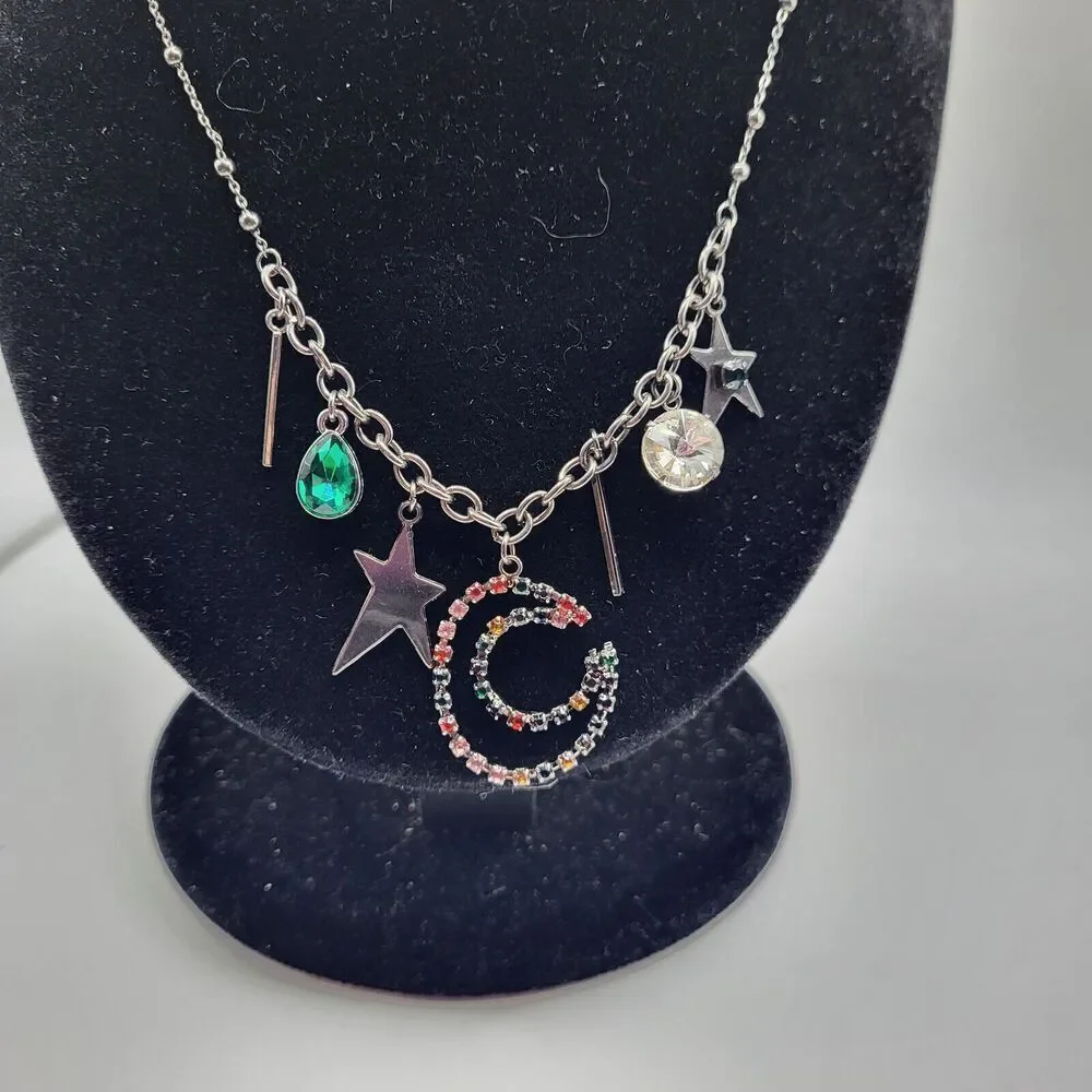 BCBGeneration Y2K Gunmetal Silver Multicharm Necklace 31 in - Picture 2 of 4